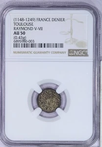 1148-1249 France Denier Toulouse Raymond V - VII NGC AU50 - Sweet original coin! - Picture 1 of 4