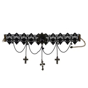 Gothic Chokers Adjustable Lace Choker Collar Necklace with Crucifix Jewelry - Picture 1 of 5