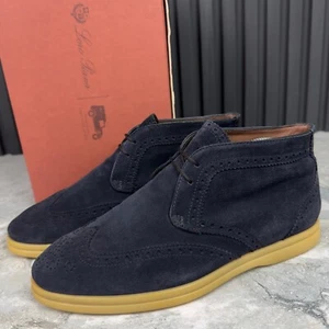 Stivali Loro Piana Open Walk Desert allacciati punta ad ala blu navy scamosciati 10 US o 40 EUR - Foto 1 di 24