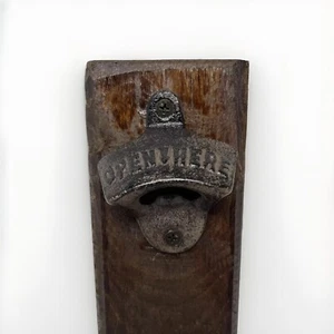 "Abridor de botellas/tapas de cerveza de barra de cocina placa de madera de hierro fundido montaje magnético 8"" X 3""" - Imagen 1 de 7