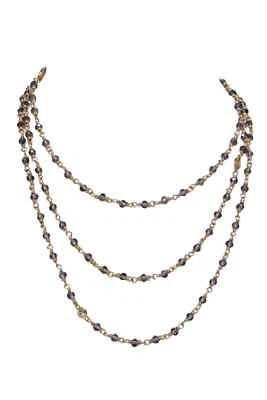 RETIRED Henri Bendel Brown Crystals beaded long gold chain necklace layering 47” - Image 1 of 4