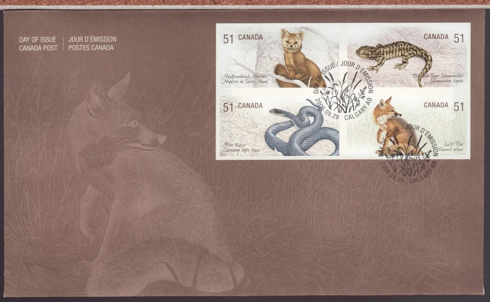 2006 / #2177a OFDC - Canada Endangered Species - Fox, Salamander, Snake, Marten - Image 1 of 1