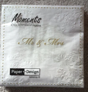 Servietten Hochzeit Mr & Mrs weiß Goldschrift geprägt 16 St 33x33cm Neu - Bild 1 von 1