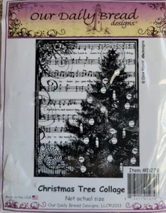 OUR DAILY BREAD - CHRISTMAS TREE COLLAGE STAMPS UNMOUNTED SONG NOTES PAGE - Picture 1 of 2
