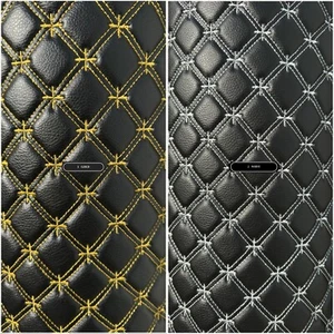 Snowflake Cross Quilted Vinyl Grain Faux Leather Upholstery Fabric Stitched 55" - Picture 1 of 37