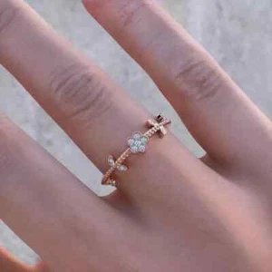2Ct Round Cut Lab Created Diamond Women's Flower Leaf Ring 14K Rose Gold Plated - Picture 1 of 10