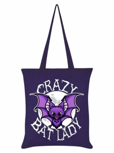 Crazy Bat Lady Purple Tote Bag - flying cat shopping witch Goth vampire fun gift - Picture 1 of 1