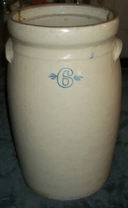 ANTIQUE VINTAGE #6 STONEWARE BUTTER CHURN 6 GALLON BASE DAMAGED FARM ESTATE FIND - Picture 1 of 10