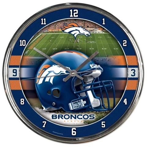 NFL - Denver Broncos - New Chrome Round Wall Clock  12 Inches Diameter Cover