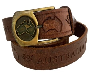 Tooled AROS leather belt Kangaroo Australia Hippy boho Western 40 Brown genuine - Picture 1 of 9