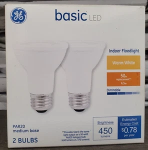 *2PACK* GE Basic 450Lumen Indoor Floodlight Warm White Bulbs PAR20 Medium Base - Picture 1 of 5
