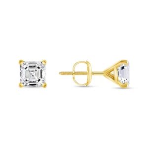 6 Ct Asscher Lab Grown Diamond Earrings 14K Yellow Gold F/VS Martini Screw IGI - Foto 1 di 3