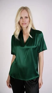 Camiseta De Cuello En V Para Mujer 100% Seda Blusa Hecha En Italia 1ST AMERICAN - Imagen 1 de 23