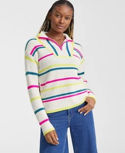 Charter Club Damen Kaschmir gestreifter Half-Zip Pullover-Vanilla Ice Combo-Medium - Bild 1 von 7