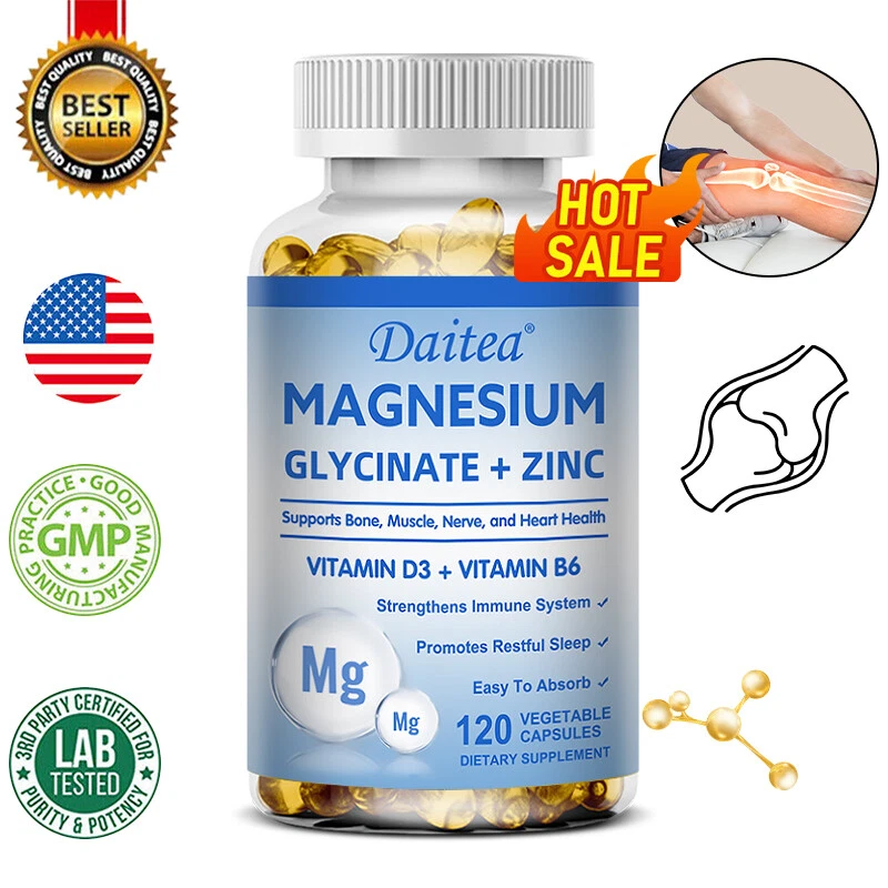 DAITEA Magnesium Glycinate + Zinc Capsules - Magnesium Supplements -High Absorption