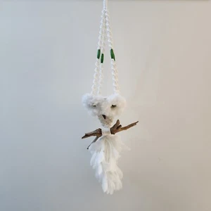 Vintage Mid-Century Macrame White Owl Hanging Planter - Bild 1 von 23