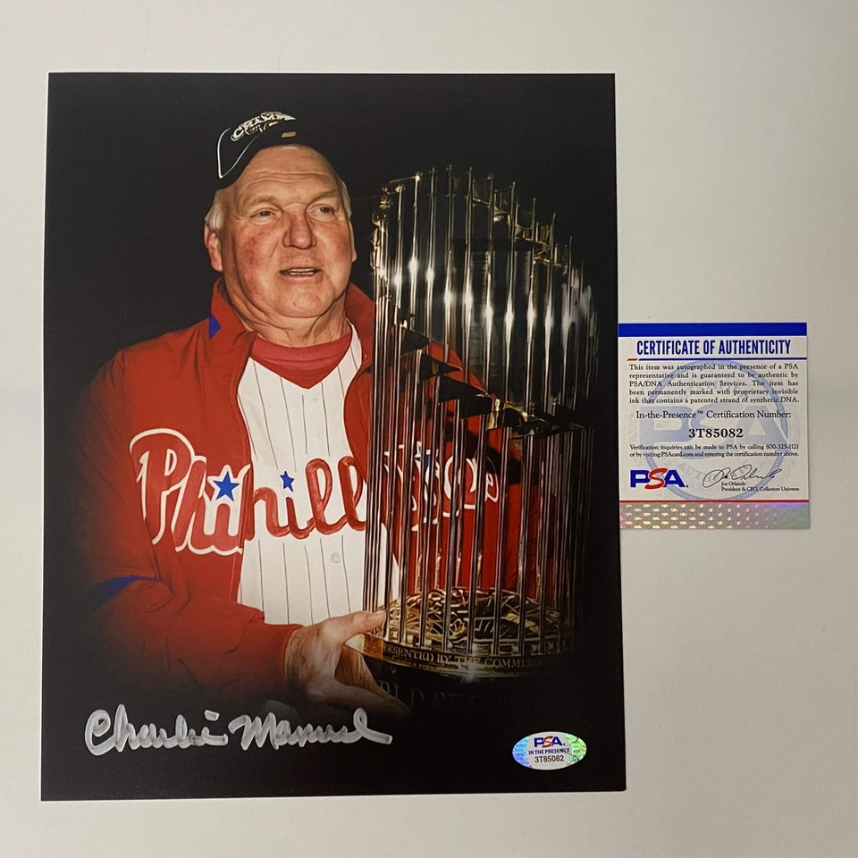 Autographed/Signed Charlie Manuel 2008 World Series 8x10 Photo PSA/DNA COA - Image 1 of 1