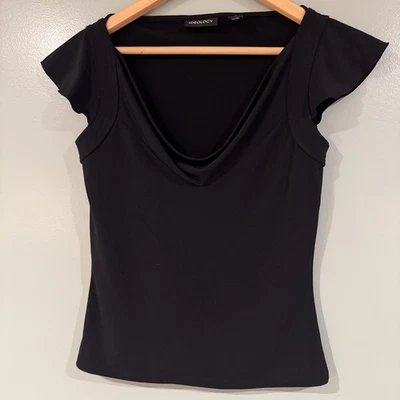 复古 Ideology Y2K 黑色垂褶短袖衬衫上衣衬衫女式 S 90 年代哥特式 — 第 1/4 张图片