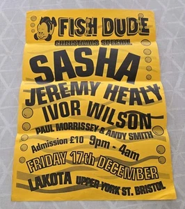 Fish Dude Rave Flyer PASTE UP POSTER Lakota Bristol Sat 17th Dec 1993 RARE SASHA - Picture 1 of 5