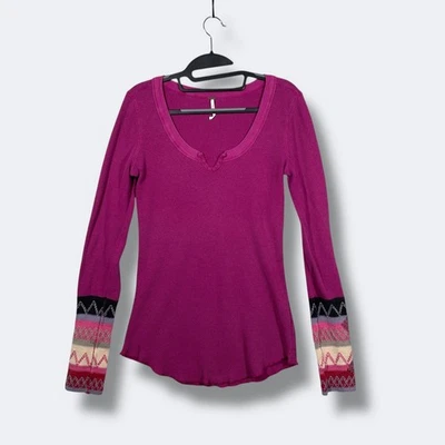 Camisa térmica tejida gofre magenta Free People L/S para mujer L puños Fair Isle Foto 1 de 4
