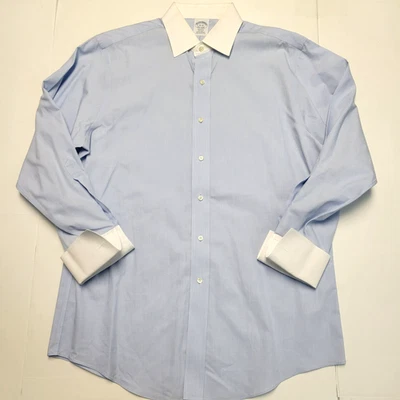 BROOKS BROTHERS Long Sleeve REGENT French Cuff Dress Shirt Men 16 32 LARGE Blue - Image 1 of 4