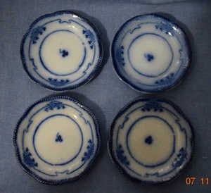 Lot of 4 Antique Pre-1891 Grindley Flow Blue Lorne Pattern Butter Pats - Picture 1 of 2
