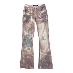 Rare Vintage Bebe Jeans Peach & Silver Tones Graphic Flared Velvet Pants - Gr. 2 - Bild 1 von 19