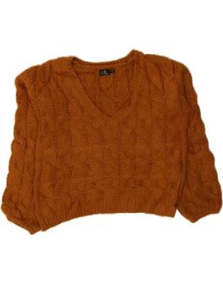 VOLCOM Womens Oversized Crop V-Neck Jumper Sweater US 0/2 XS Brown Acrylic AZ08 - Image 1 of 3