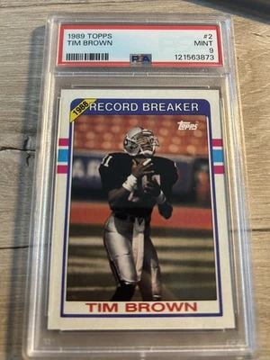1989 TOPPS #2 TIM BROWN RC HEISMAN RAIDERS HOF PSA 9 - Image 1 of 2