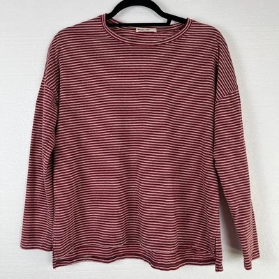 Camisa feminina de manga comprida camada marinha vermelha branca tamanho grande listrada - Imagem 1 de 4