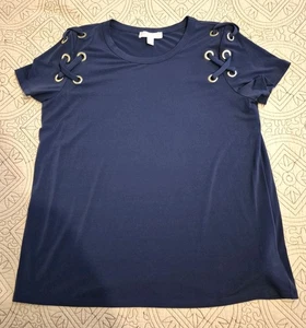 Michael Kors T-Shirt Damen XL Navy Ösen Stretch - Bild 1 von 10