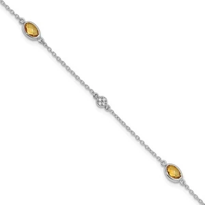 Sterling Silver Rhodium-plated Diamond and Citrine Bracelet 7.5" w/ 1.25in ext. - Picture 1 of 6