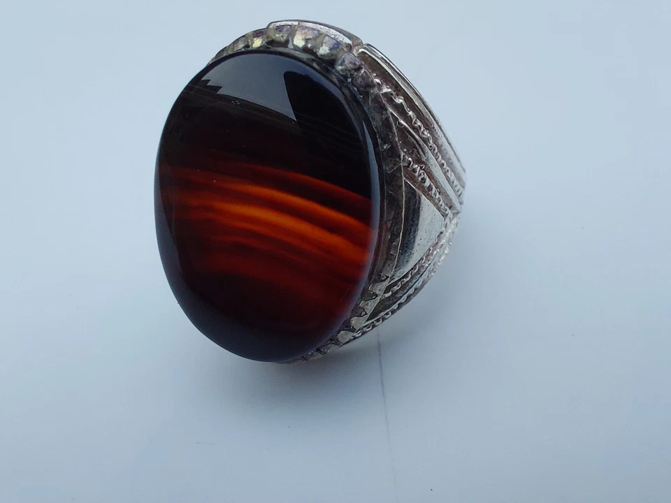 Yemeni  BLACK RED AQEEQ Kabadi Akik Liver Agate silver men women Sufi Ring - Image 1 of 4