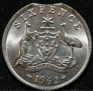 Australia 6 Pence 1962 Clip Error Silver Coin High Grade Rare Antique Rare - Picture 1 of 2