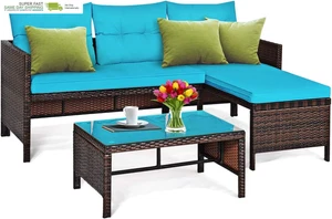 Corner Sofa Set 3 Piece, Outdoor Rattan Sofa Set, Includes Lounge Chaise, Lovese - Picture 1 of 9