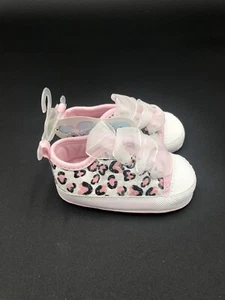 Stepping Stones Girls Cheetah Print Shoes Ribbon Laces 9-12 Mos. Size 4. NEW! - Picture 1 of 8