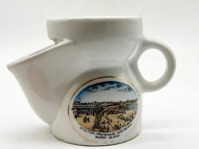 ANTIQUE HAND PAINTED BARRY ISLAND PROMENADE SHAVING MUG JUG CUP SCUTTLE 2 - Immagine 1 di 4