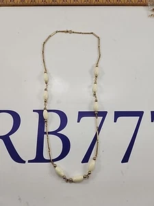 Vintage Sarah Coventry long gold tone chain necklace bar link off white bead 28" - Picture 1 of 4