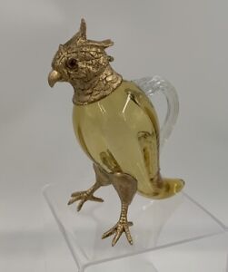 Antique Early 1900s Amber Glass Parrot Jug Novelty Decanter Bottle, Gold Gilt