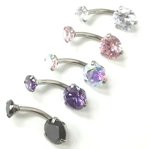 Coloured Belly Bar 316L Surgical Steel Navel Double Crystal Cubic Zirconia - Picture 1 of 17