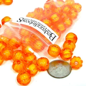 50 cuentas de calabaza de otoño acanaladas redondas naranjas corrugadas de 10 mm en una cuenta para otoño - Imagen 1 de 2