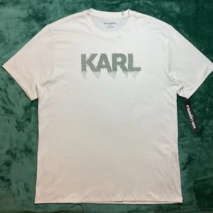 KARL LAGERFELD Men’s Short Sleeve T-Shirt Paris Size X-LARGE Beige w/Green - Picture 1 of 12
