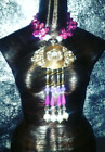 Upcycled Art Nouveau Goddess Mucha Chest Piece With Beaded Dangles Wearable Art