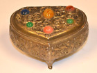 VINTAGE Gold or Brass colored metal trinket jewelry box 4" x 3" x 2".