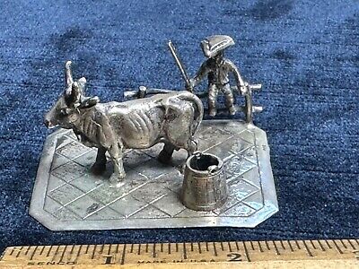 Antique 19th Century Dutch .800 Silver Miniature Figural Cow, Man, Farming Scene • 41.42$
