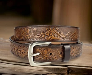 Genuine Leather One Piece Full Grain Handmade Men's Belt Heavy Duty With Buckle - Picture 1 of 11