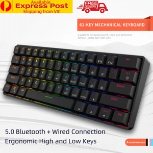 Bluetooth Wireless Keyboard RGB Mechanical 61 Keypad for Mac Ios Android Windows - Picture 1 of 16