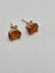 Vintage 14k Yellow Gold Oval Orange Gemstone Screw Back Stud Earrings - Picture 1 of 11