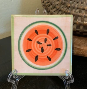 Vietri Terracotta 4" Square Coaster Tile Watermelon Design Italy - Pristine - Picture 1 of 7