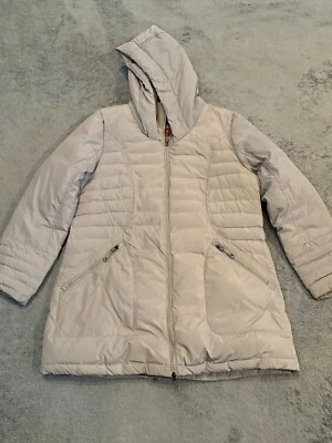 Gerry Puffer Jacket Womens L Cream Goose Down Feather Fill Full Zip Coat Hooded - Image 1 of 4